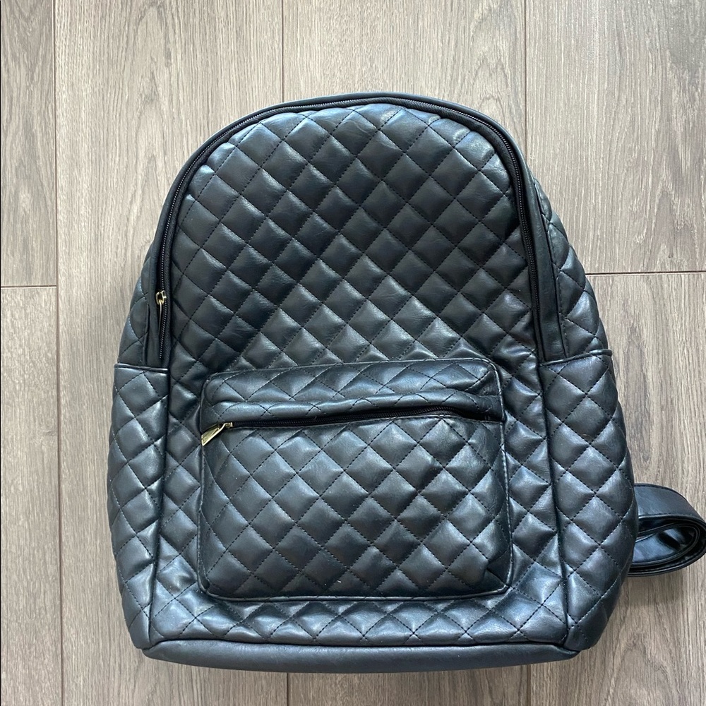 Black faux leather backpack